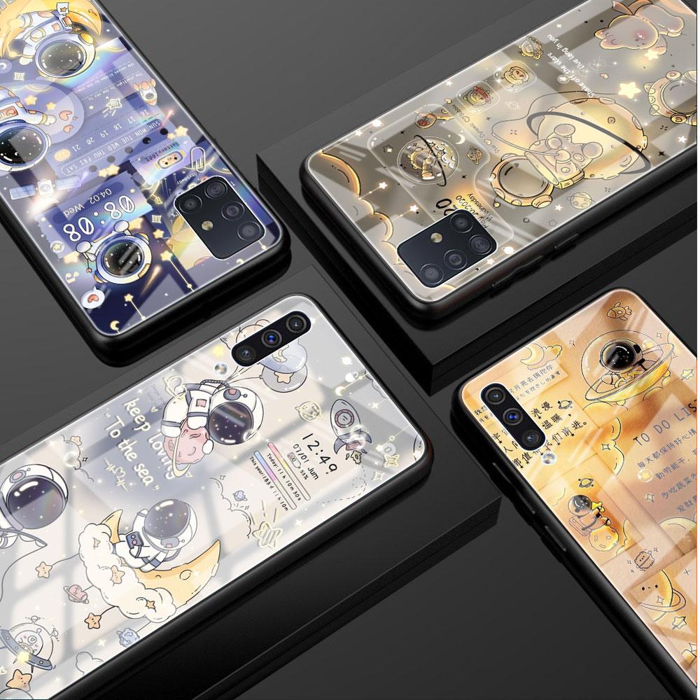 Glashülle für Samsung Galaxy A52 A71 A50 A51 A70 A21s A31 A72 A10 A12 A30 A22 5G Telefonabdeckung Astronaut Cartoon
