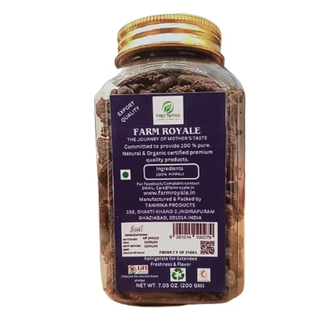 Farm Royale Long Pepper Whole (Pippali) 200g | Premium Whole Pipli | Direct from Farm