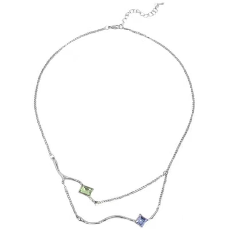 

New Colored Gem Necklace Titanium Steel Cold Wind Accessories European and American Personality Cool Trend Jewelry Necklace