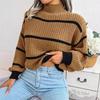 New Turtleneck Long Sleeved Women Striped Pullover Sweater Elegant Autumn Winter Loose Fashion Casual Office Tops Lady Knitwear Clothes