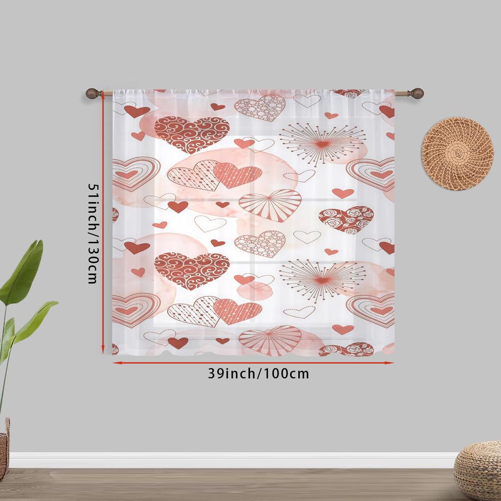 Einzelnes Panel Rosa Weiß Gemustert Herzförmiger Gaze Vorhang Romantischer Valentinstag Stil Geeignet Schlafzimmer Wohnzimmer Vorhänge Polyester Flächenfenster