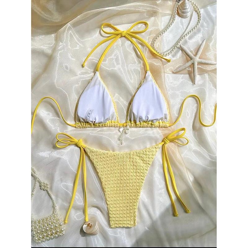 Sexy Solid Laced Up Bikini 2 Pieces Set Women Split Swimsuit Backless Beach Bikini New Summer Swimwear Bikinis Set