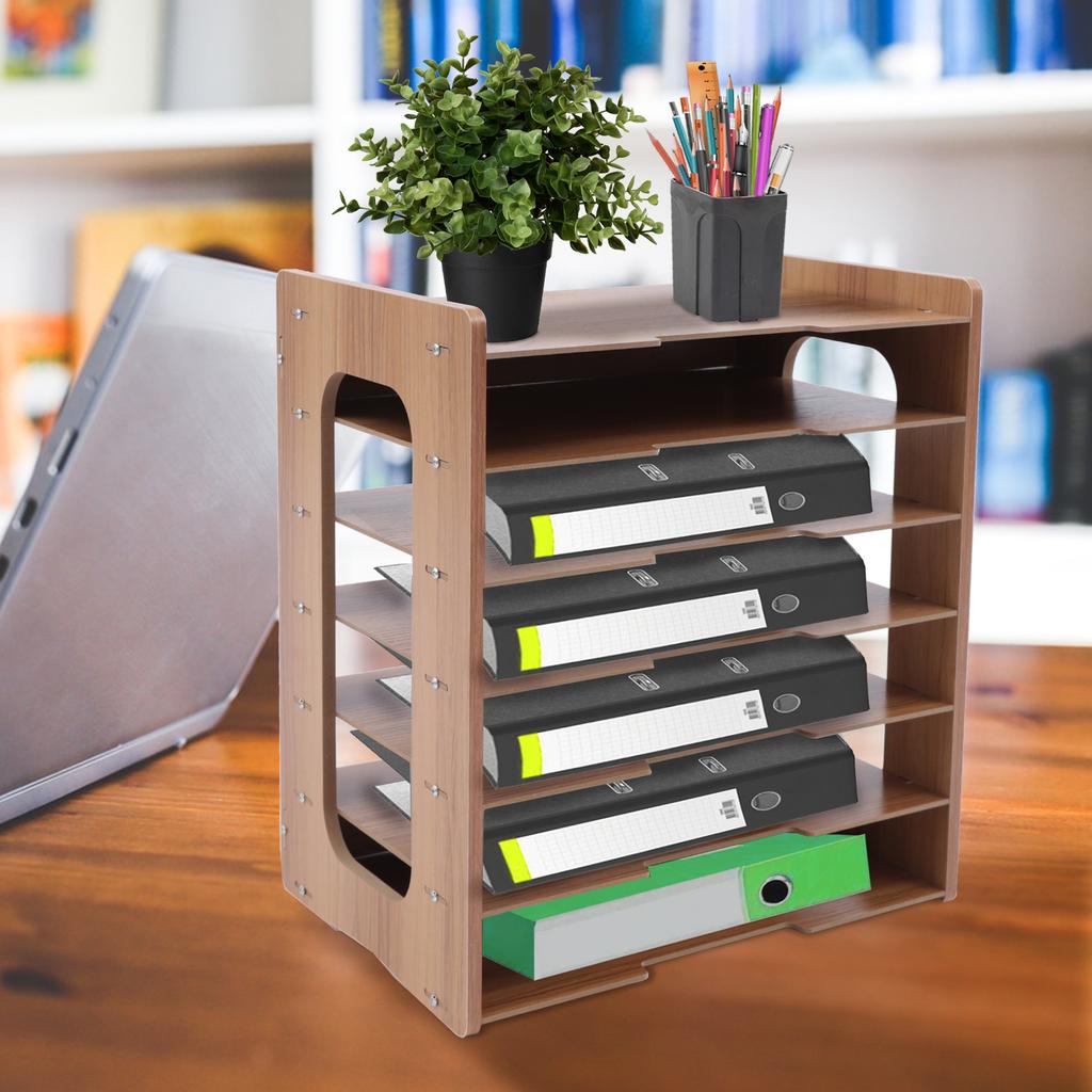 7 Tier Widen Wood Office Paper Organizer, File Organizer Desktop, Desk Tray, Sorter Document Book Magazine Storage Shelf Rack