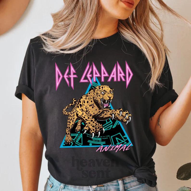 Футболка Def Leppard 80-х, Черная футболка с леопардовым принтом, Унисекс, Классический крой, Унисекс футболка XL