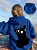 Whimsical Clinging Cat Kids Hoodie Dual‑Placement Print Autumn Winter Fleece Warm Children Streetwear Hooded Sweatshirt