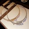 Elegant Bridal Tassel Necklaces Shining Neck Chain Choker Water Drop Rhinestone Jewelry  Wedding