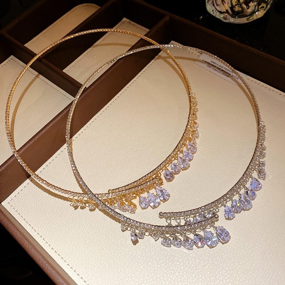 Elegant Bridal Tassel Necklaces Shining Neck Chain Choker Water Drop Rhinestone Jewelry Wedding