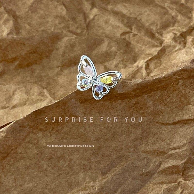 

Surprise 999 Sterling Silver Butterfly Studs Ear Bone Stud Women s Unique Fancy Earrings Exquisite and Small Ear-Caring [Single] regular pink yellow butterfly