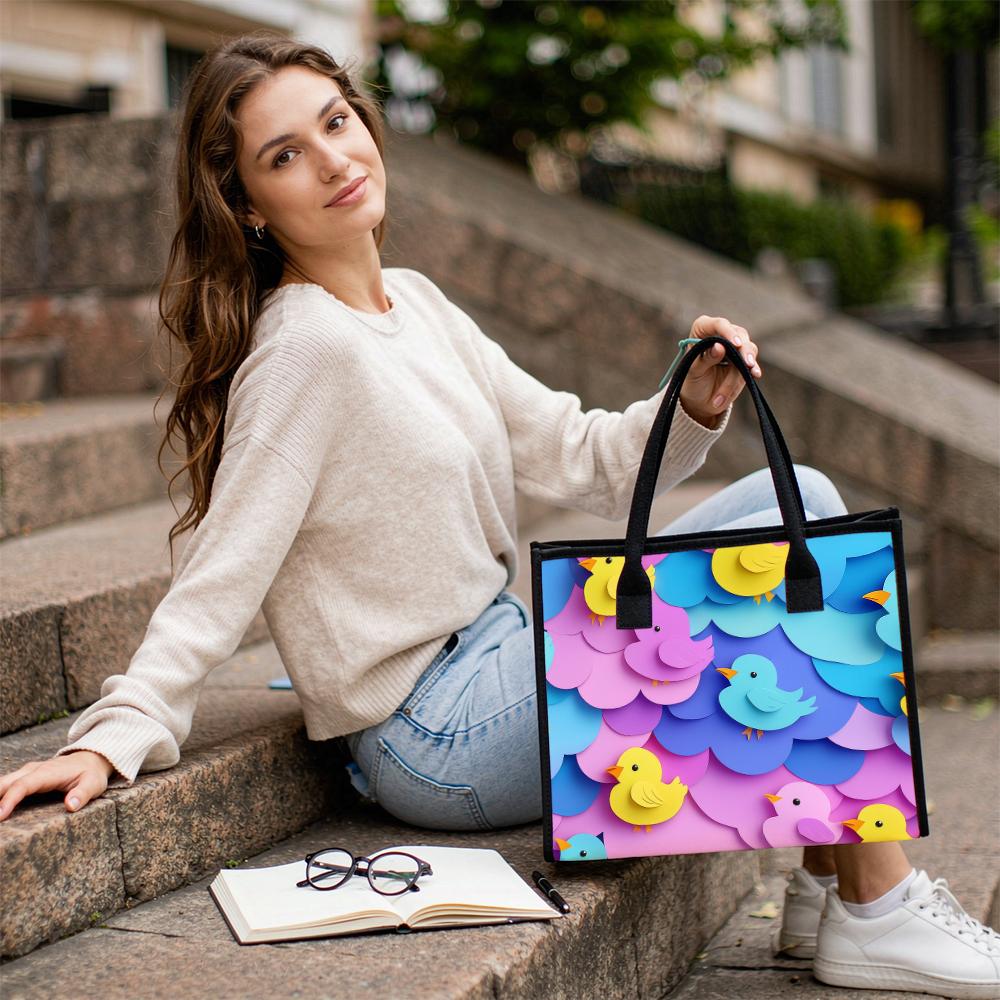 Cute Cartoon Bird Tote Bag Fashion Casual Large Capacity Daily Shopping Shoulder Handbag