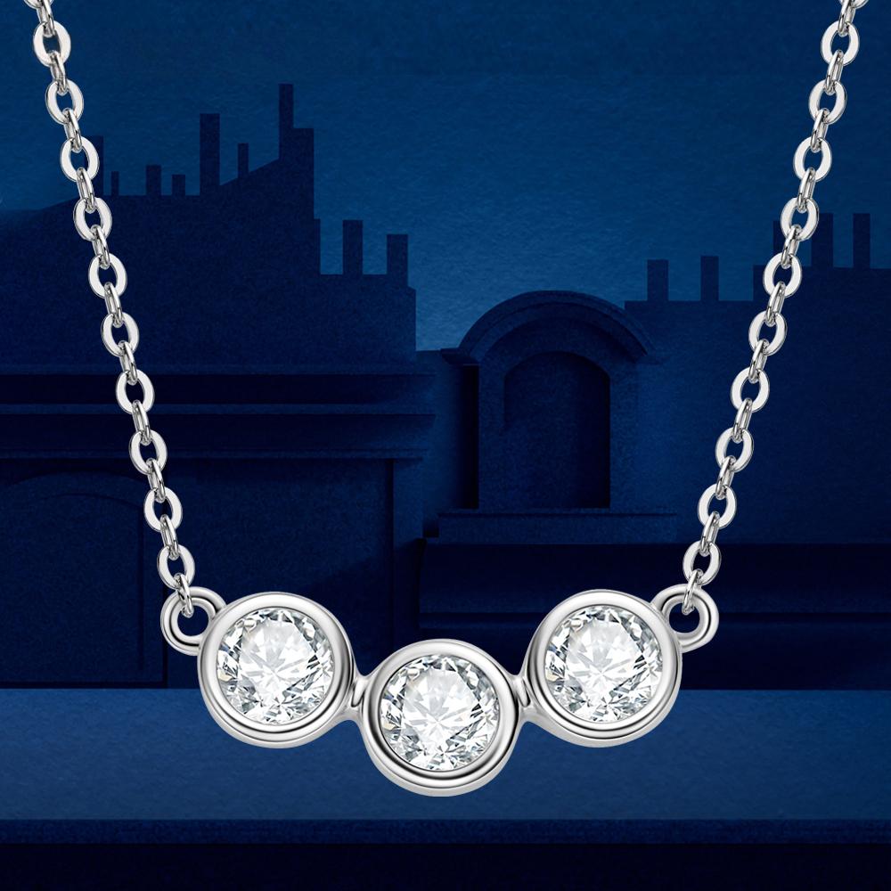 

D цвет 4 мм кулон с муассанитом, оригинальное ожерелье из стерлингового серебра 925 пробы с 3 камнями и бриллиантами, цепочка на ключицу для женщин, простые ювелирные изделия