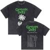Washed Vintage Punk Band Green Day  World Tour T Shirts Men Retro Gothic Rock Tshirt Male Cotton Casual Oversized Tshirts