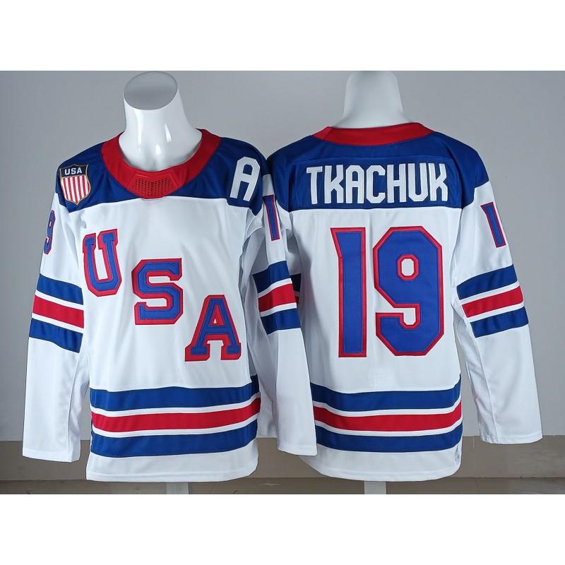 Mens Ice Hockey Jersey Custom Embroidered USA Team 7 19 21 86 Blue White Sportswear Sleeveless Performance Top