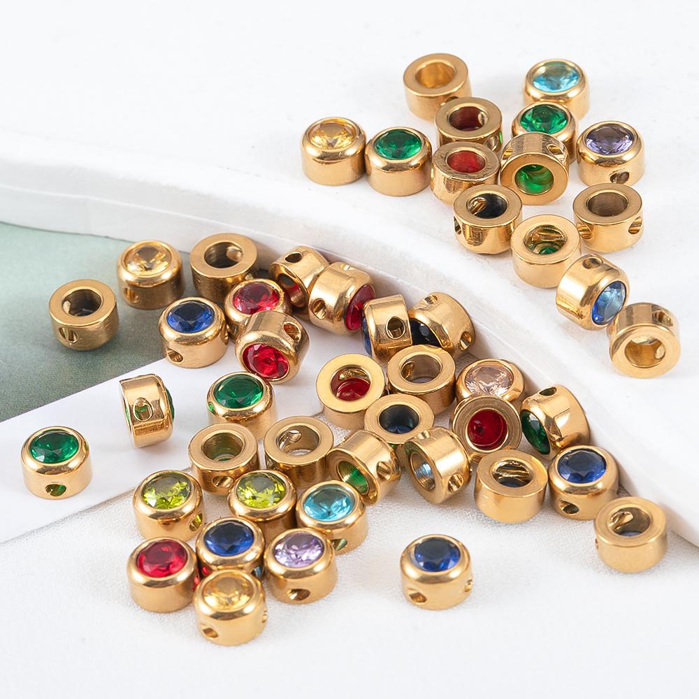 10pcs Stainless Steel Glass Charms Jewelry Making 6mm Colorful Glass Bead Pendants with Hole for DIY Necklace Bracelet Earrings