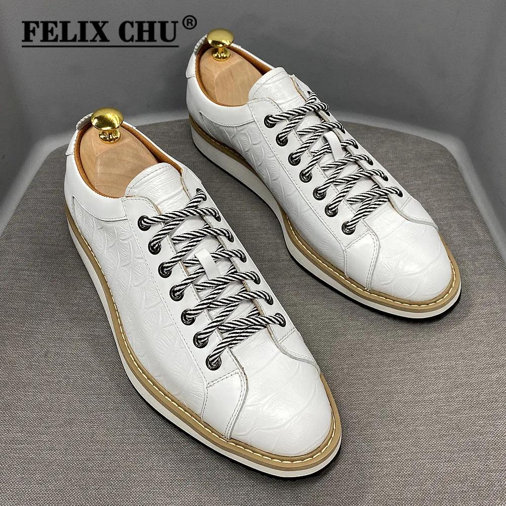 Fashion Classic Mens Casual Shoes Genuine Leather Lace-Up Fashion Sneakers Luxury Brand Alligator Print Street Travel Flat Shoes for Men