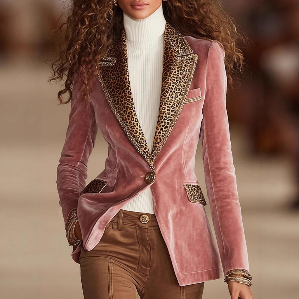 European and American long-sleeve solid color patchwork lace velvet jacket for women