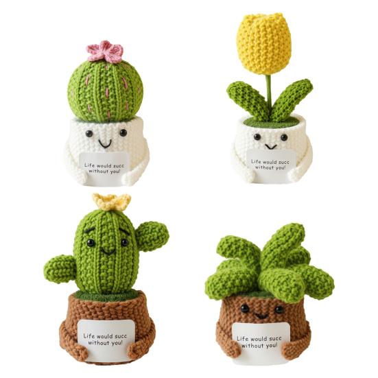 Crochet Cactus Potted Plants, Handmade Knitted Cactus for Home Office Car Decoration, Decorative Plants for Lasting Beauty, Gift for Women Family