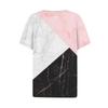 Women Casual Vintage Patchwork Print V Neck Short Sleeve T Shirt Top with Decorative Buttons Lightweight Soft Fabric