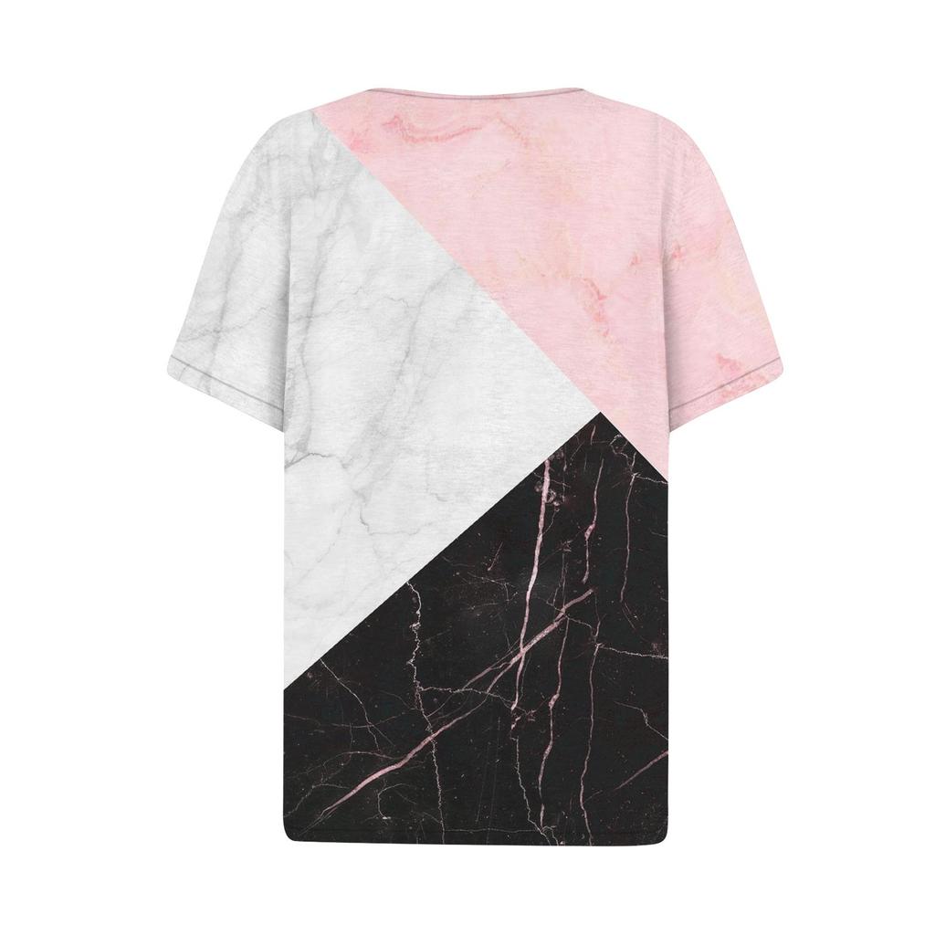 Women Casual Vintage Patchwork Print V Neck Short Sleeve T Shirt Top with Decorative Buttons Lightweight Soft Fabric