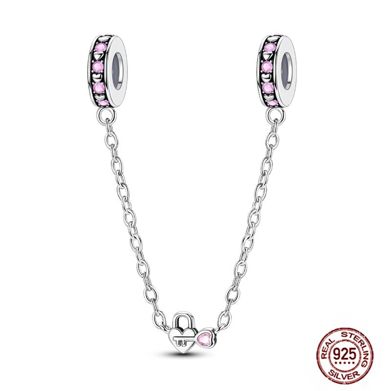 Star Moon Slide Safety Chains Charms 925 Sterling copper Heart Evil eyes Silicone Spacer Beads Fit Original Bracelet DIY Zircon