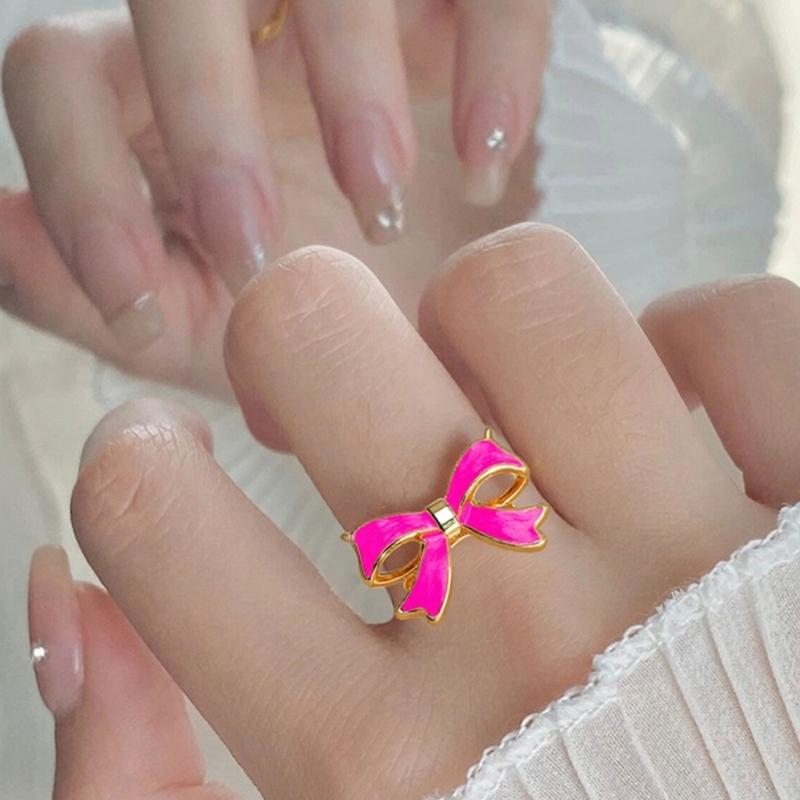 Shimmering Butterfly Knot Ring With Glossy Enamel Finish Allergy Resistant Alloy Jewelry For Daily Wear