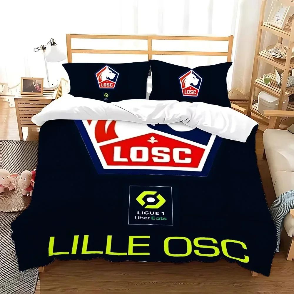 L-Lille OSC Bettwäsche Set Fußballverein Baby LOGODuvetbezug Kissenbezug für Jungen Schlafzimmer Einzelbett Twin Full Queen King Size Geschenk