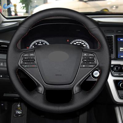 Car Accessories Perforated Microfiber Leather Interior Steering Wheel Cover Trim For Hyundai Sonata 9 2015 2016 2017 (4-Spoke)