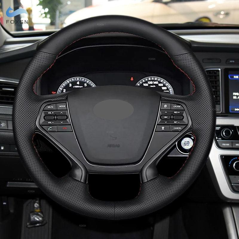Car Accessories Perforated Microfiber Leather Interior Steering Wheel Cover Trim For Hyundai Sonata 9 2015 2016 2017 (4-Spoke)