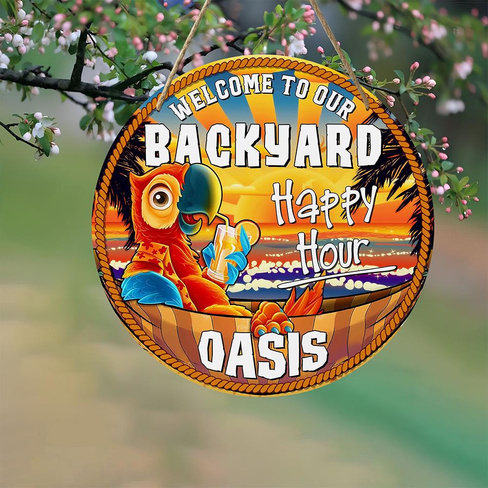 

1pc, Round Wooden Sign Tiki Bar Sign - Always Tropical Parrot Drinking Decor For Five O Clock Bar, Home Bar, Beach Tiki Lounge, L