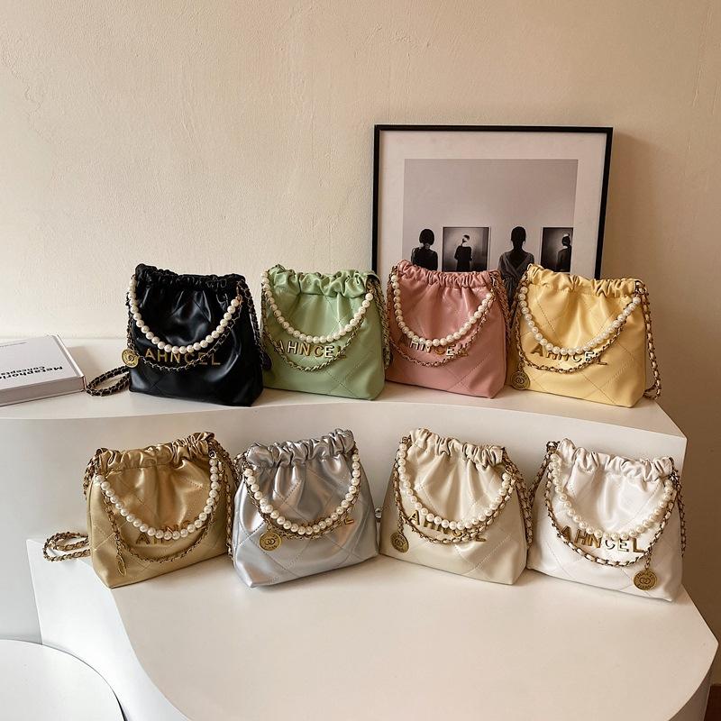 Popular small bags women's summer versatile new diamond chain messenger bag pearl bucket bag
