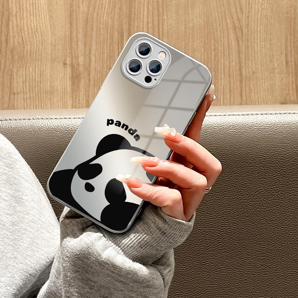 Krásné pouzdro na telefon Giant Panda, metalický lak, tvrzené sklo, nárazuvzdorný kryt pro iPhone Samsung Huawei Honor Xiaomi Redmi OPPO Realme OnePlus Vivo