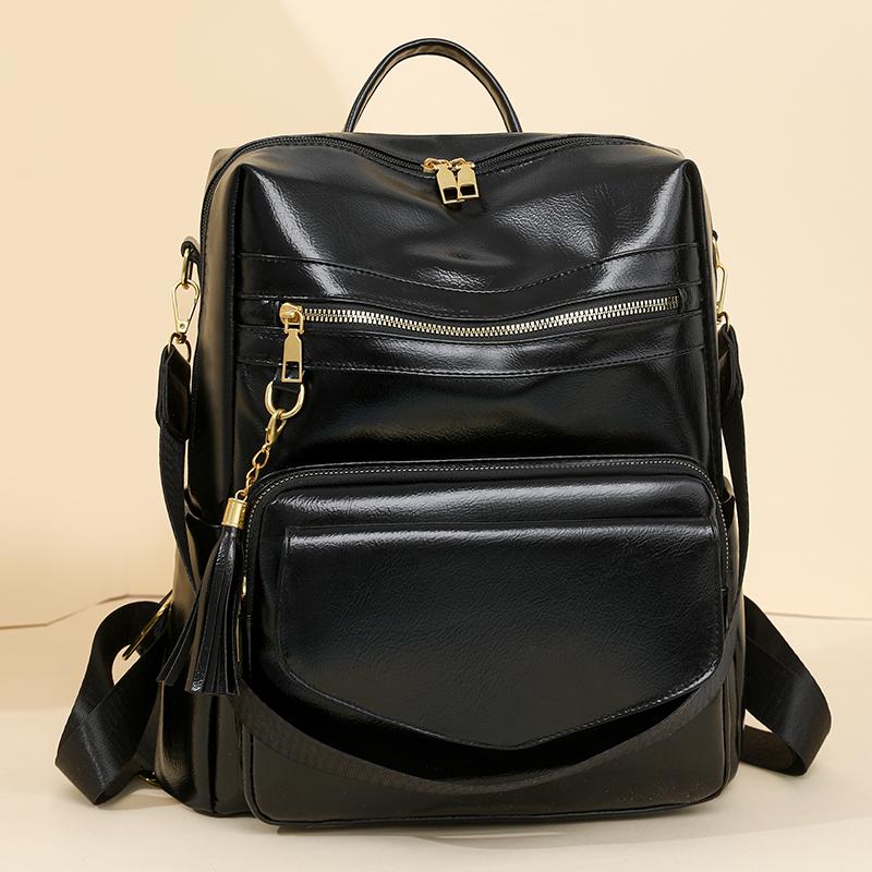 Mochila Retro para Mujer de Gran Capacidad para Viaje Diario con Borla