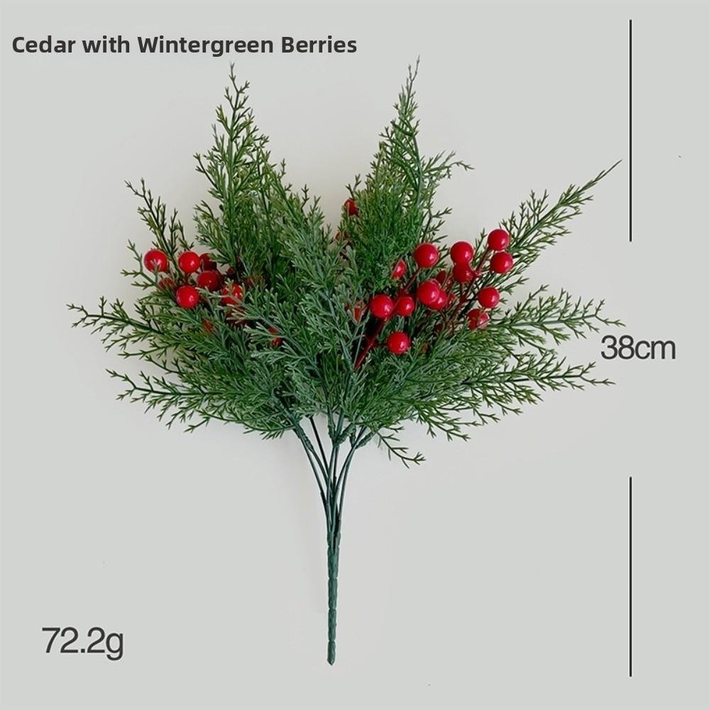 Fake Red Berry Artificial Norfolk Pine Branches Elegant Realistic Christmas Pine Needles Plastic Green Artificial Plastic Plants