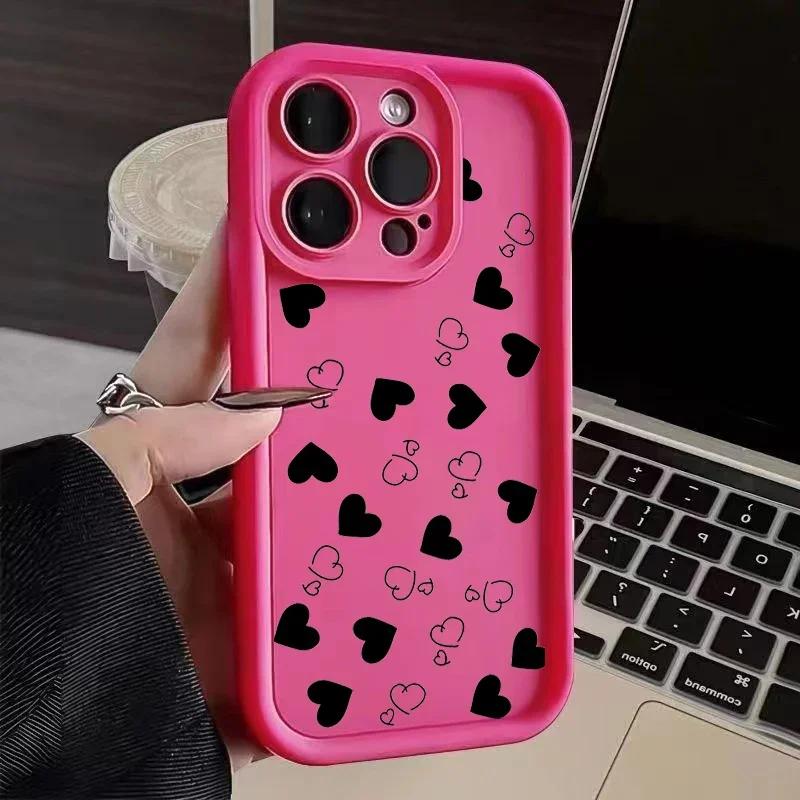 Phone Case For iPhone 16 15 13 14 12 11 Pro Max 7 8 15 16 Plus XR X XS Max SE2022 Love Heart Print Matte Soft Shockproof Cover