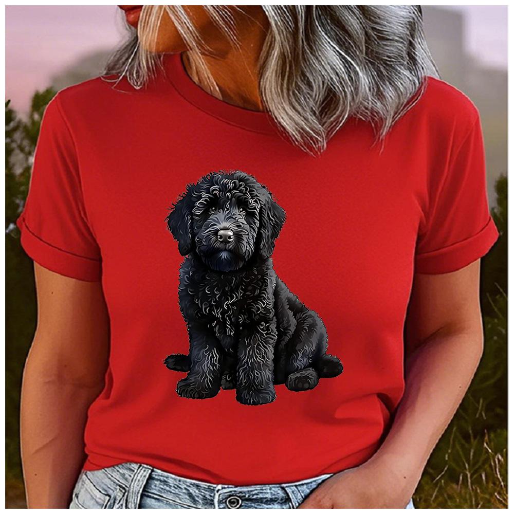 Cotton  Cute Black Curly Goldendoodle Puppy Graphic T Shirt Women Casual Pet Dog Print Short Sleeve Tee Gift For Dog Lovers