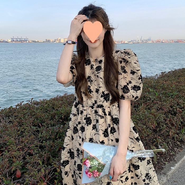 

Летнее утягивающее платье-миди с высокой талией и французским цветочным принтом для женщин QICED S абрикосовый