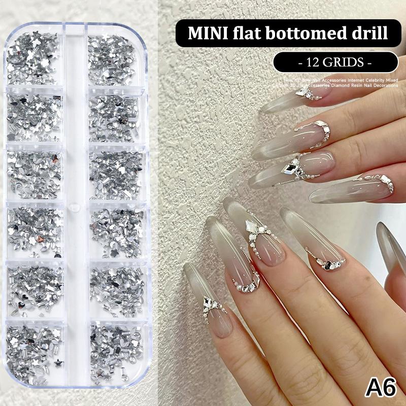 

12 Grids/Box Nail Art Multi Shape Flat Back Dazzling Diamonds Strass Manicure Tip 3D Decoration
