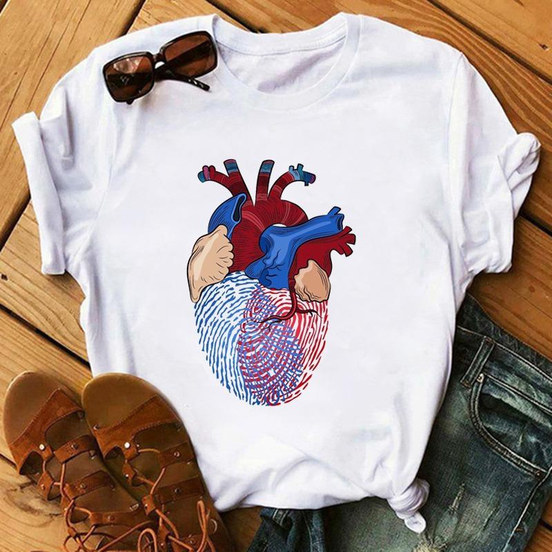 New Summer Heartshaped Floral Print Womens Shortsleeved Tshirt Top Women Clothes Harajuku Graphic T Shirts S