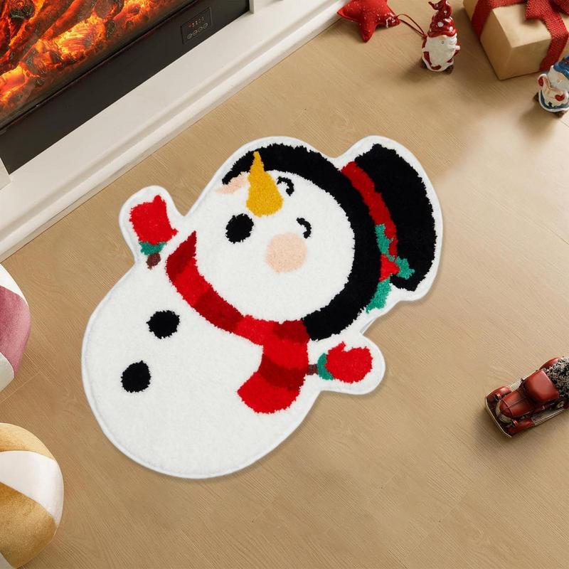 Christmas Bath Mat Snowman Rug Non-slip Cute Cartoon Tree Snowman Design Soft Floor Pad For Toilet Area Shower Bathtub House