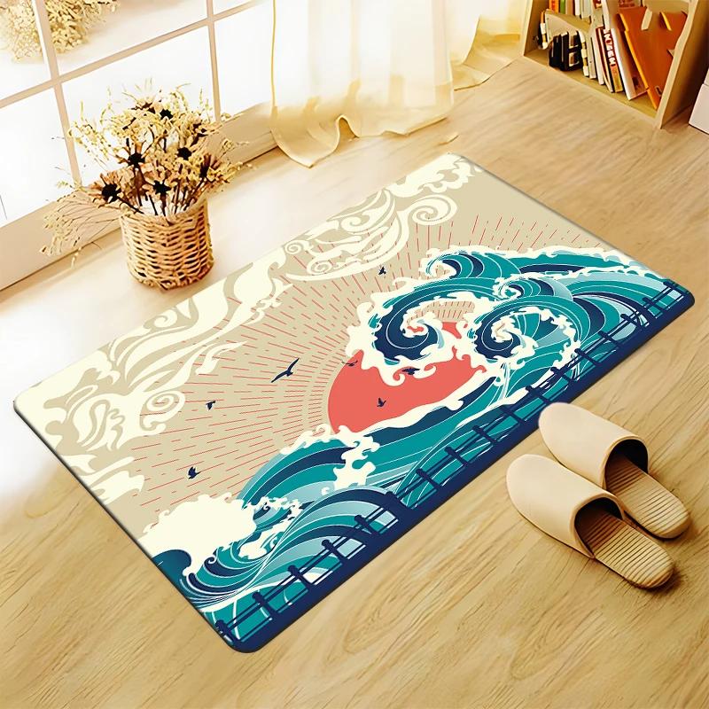 Japanese Style Printed Carpet Living Room Home Decor Sofa Table Rug Anti Slip Chair Cushion Lounge Mat Picnic Camping