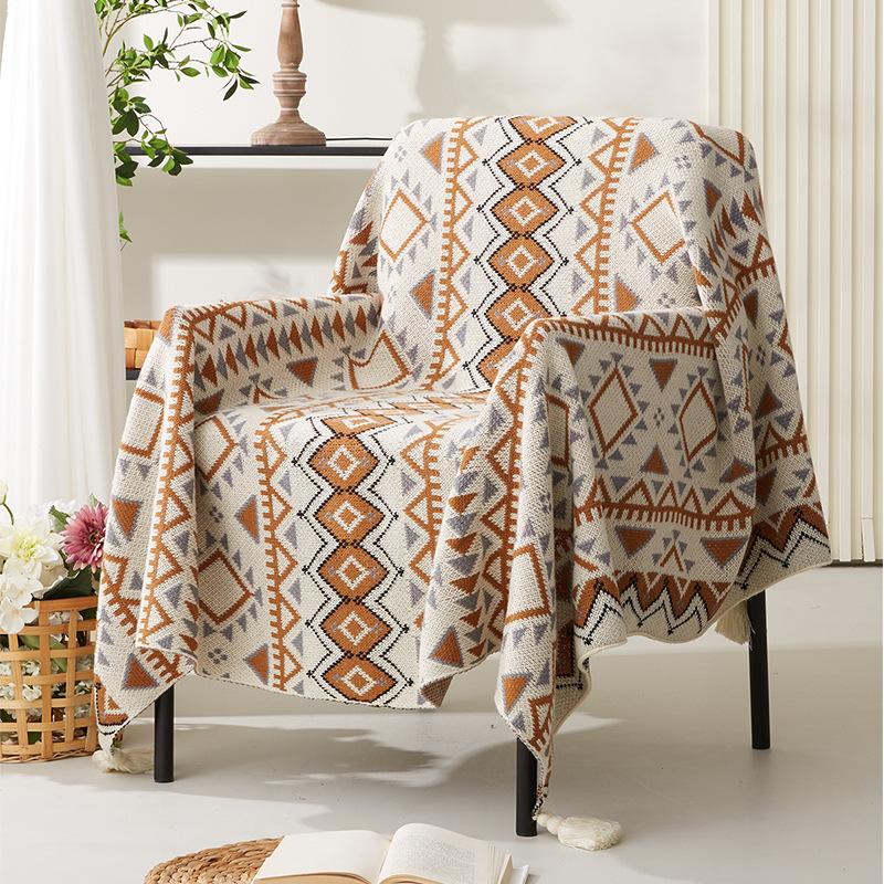 

Скандинавское вязаное покрывало для дивана, одеяло, полотенце для дивана, одеяло с геометрической ромбовидной нитью, одеяло для отдыха, одеяло для бездельника 127x152cm