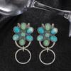 Turquoise Inlaid Bag Clip Key Holder Bohemian Style Flower Design Key Finder Car Keychain