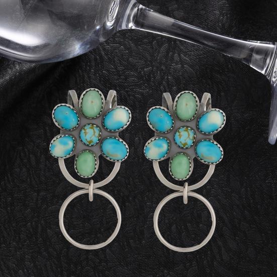 Turquoise Inlaid Bag Clip Key Holder Bohemian Style Flower Design Key Finder Car Keychain