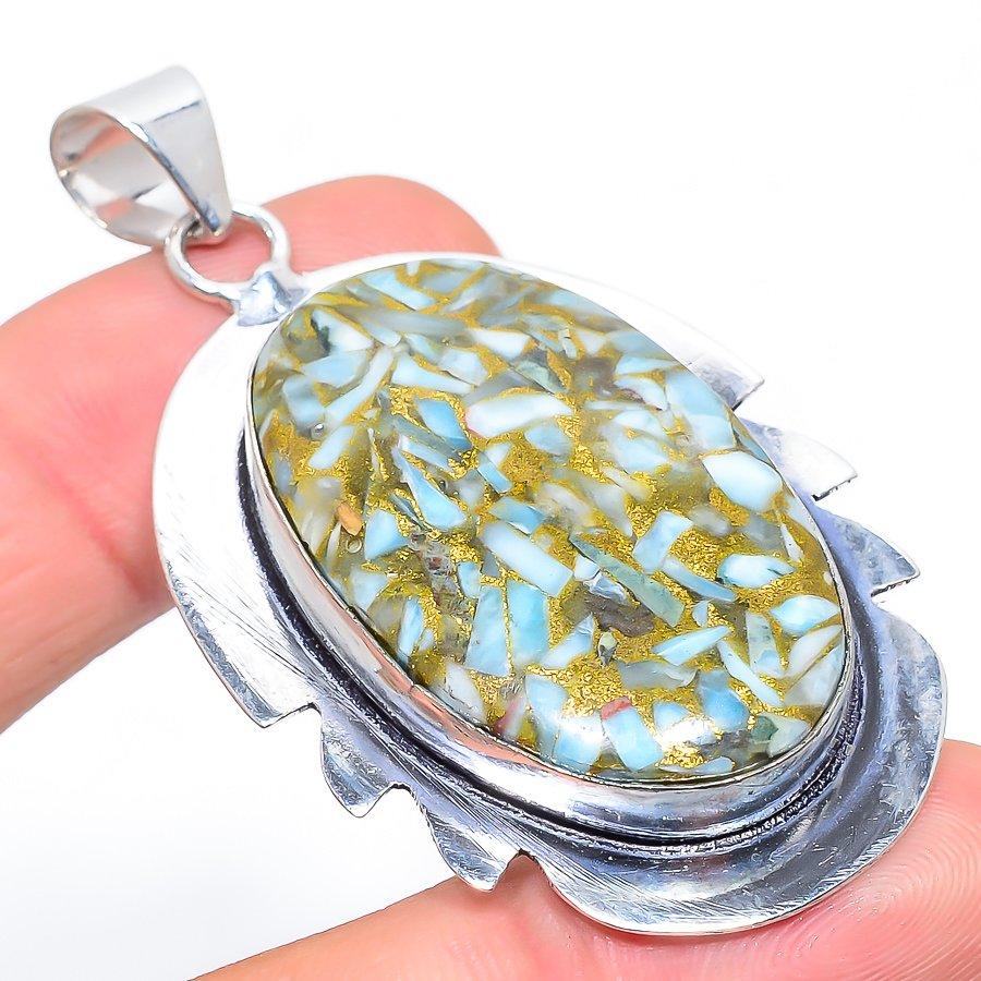 

Natural Larimar In Copper Gemstone 925 Sterling Silver Pendant 2.52 e2g75