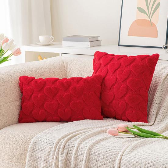 Capa de Almofada Dia dos Namorados Coração de Pelúcia Capa de Almofada Decorativa com Zíper Oculto para Sofá Quarto Sala de Estar