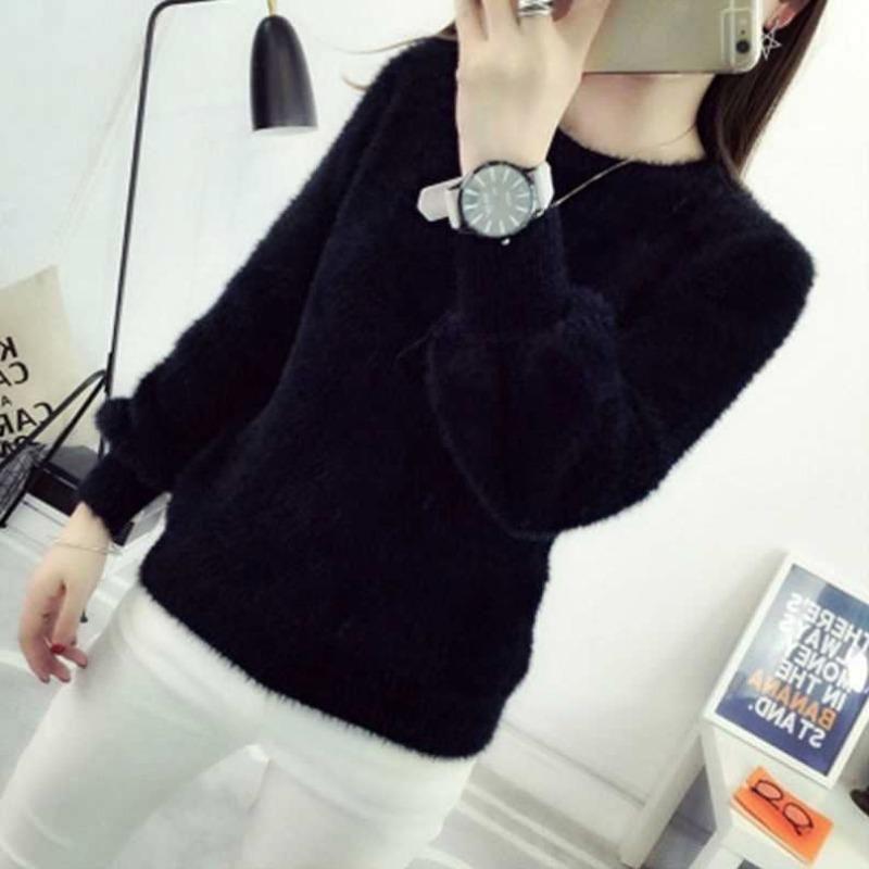 Pullover Autumn and Winter Korean Version Loose Imitation Mink Fleece Knitted Sweater Mohair O Neck Sweater Pullover Women