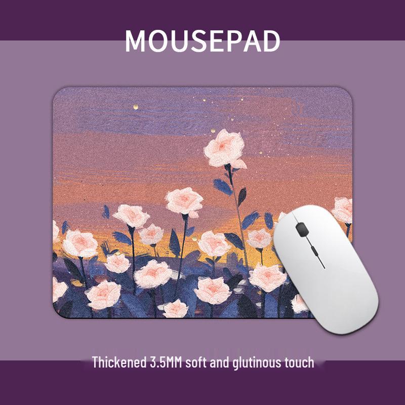 Kompaktní podložka pod myš ve stylu olejomalby se zeleným květem - Čtvercová podložka na stůl pro influencery