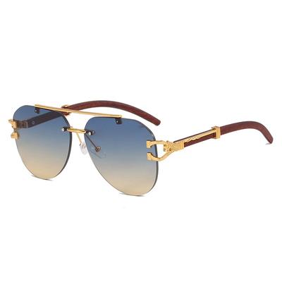 New Retro Frameless Oval Sunglasses Women Men Wood Grain Leopard Design UV400 Protection Trendy Casual Glasses