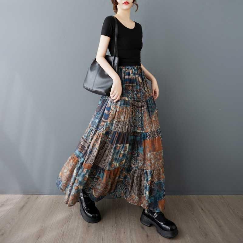 

Юбка-свитер Tencel с художественным ретро-принтом для женщин One Size