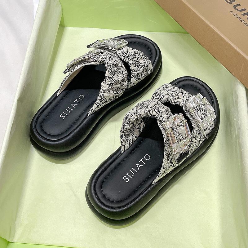 

Guofeng new Chinese Internet celebrity slippers women summer wear new rhinestone thick bottom ink cool slippers women 35