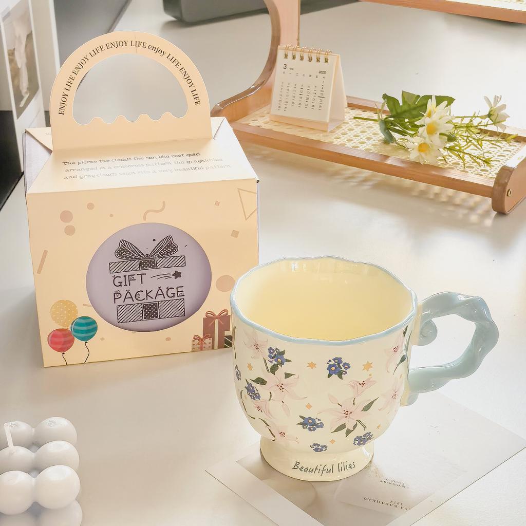Ceramic Mug High looking Girls Cup Couple Cute Coffee Goblet Cup Household Water Cup Souvenir Gift Box